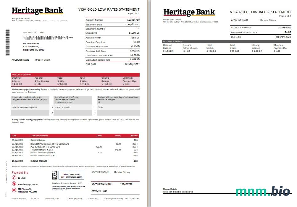 Wyciąg bankowy Australia HSBC, szablon Word i PDF, 3 strony